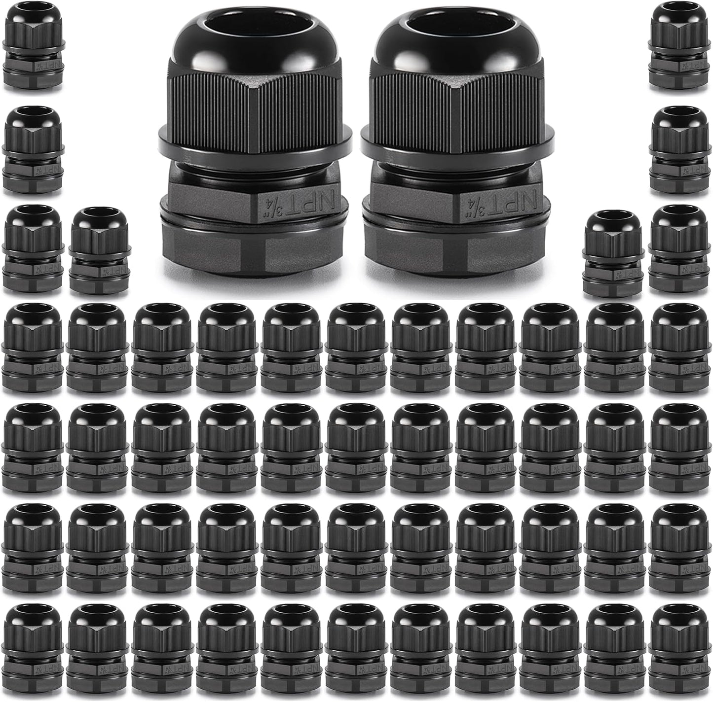 QILIPSU 50pcs 3/4" NPT Cable Gland Waterproof IP68 Nylon Cable Pass Through Cord Grip Connector Strain Relief Wire Grommet
