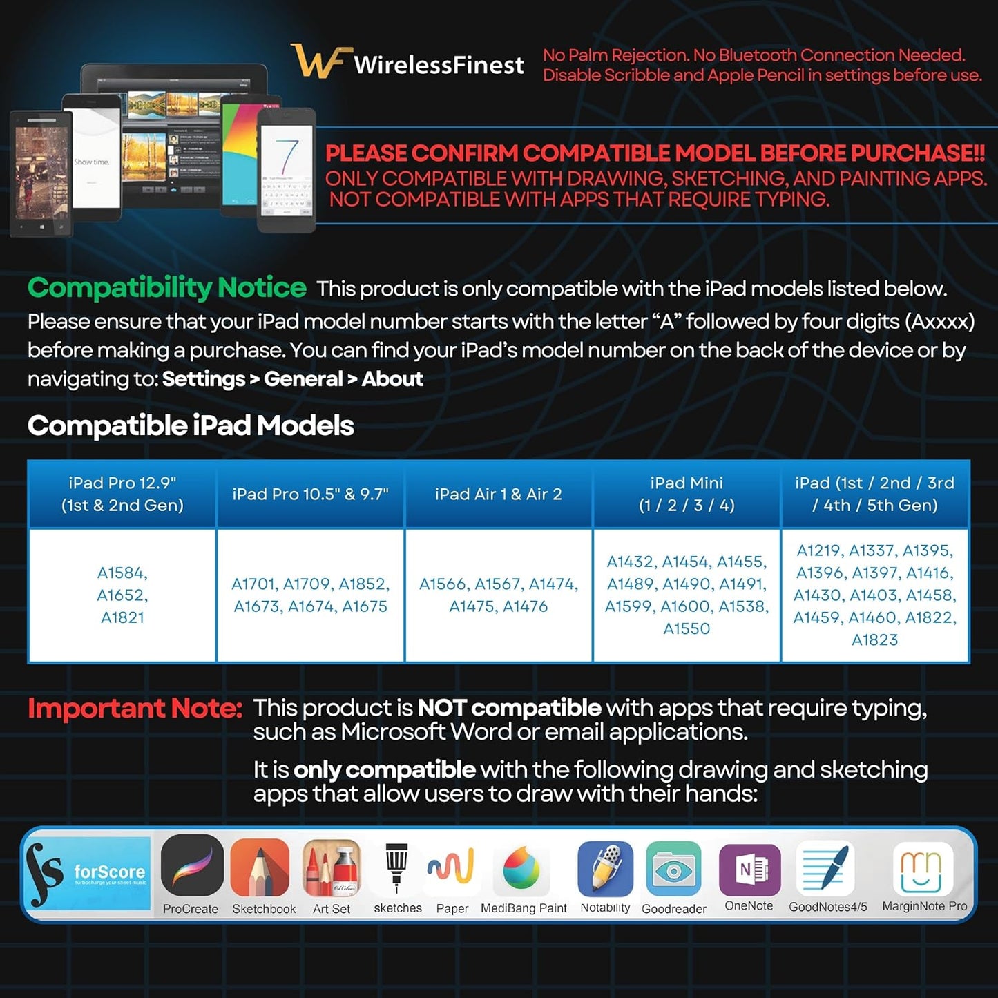 Black Stylus Pen Pencil 1st Gen Generation Replacement for Apple iPad Pro 1st 2nd iPad 1st 2nd 3rd 4th 5th iPad mini 1 2 3 4 iPad Air 1st 2nd iOS Android Capacitive Tablet Touch Screen+Free Holder