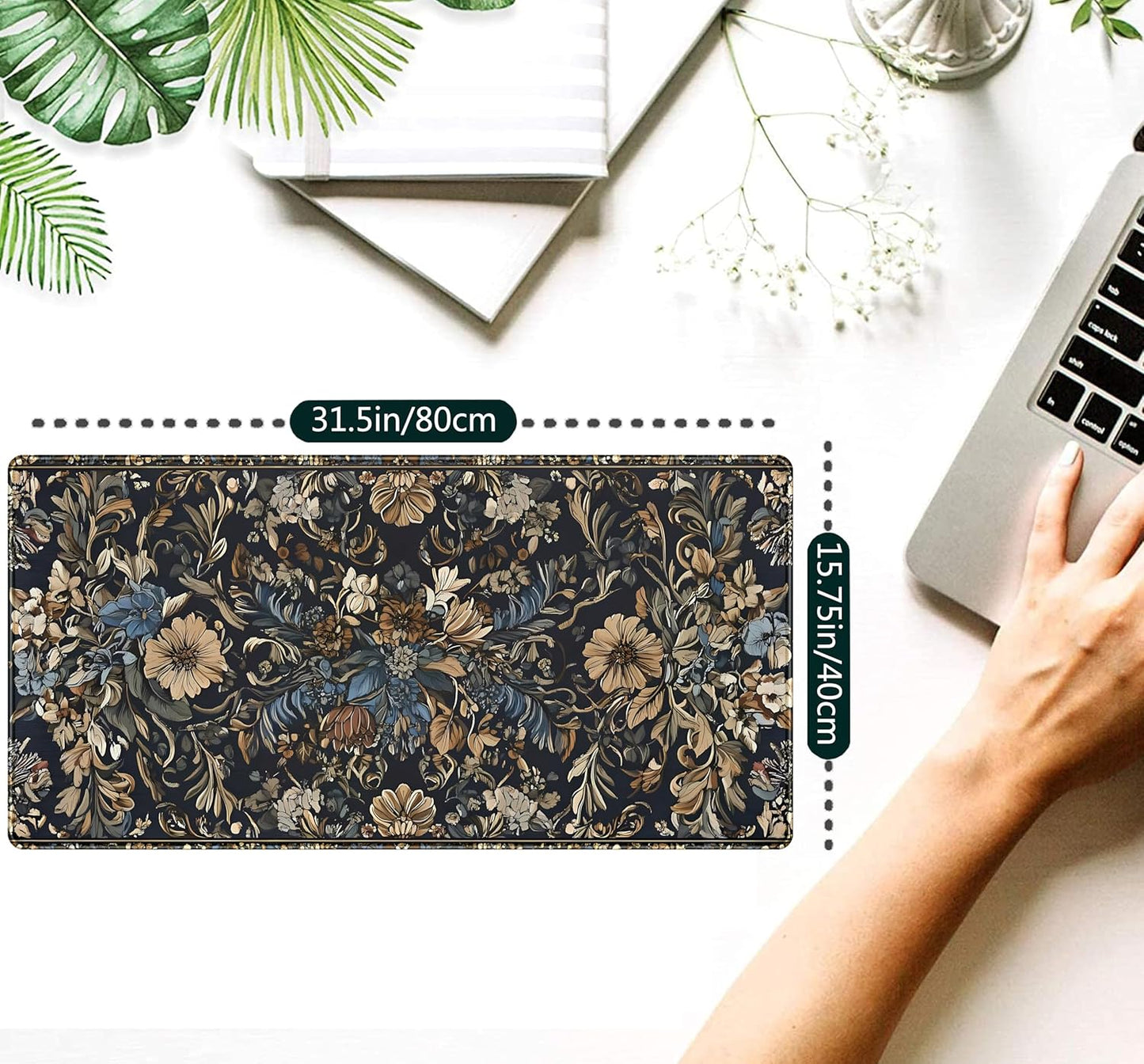 Vintage Floral Desk Mat Blue Wildflowers Mouse Pad Cottagecore Mousepad, XXL Large Extended Gaming Desk Matt for Desktop, Laptop Keyboard Mouse Mat for Women Office Decor Accessories, 31.5x15.75 in