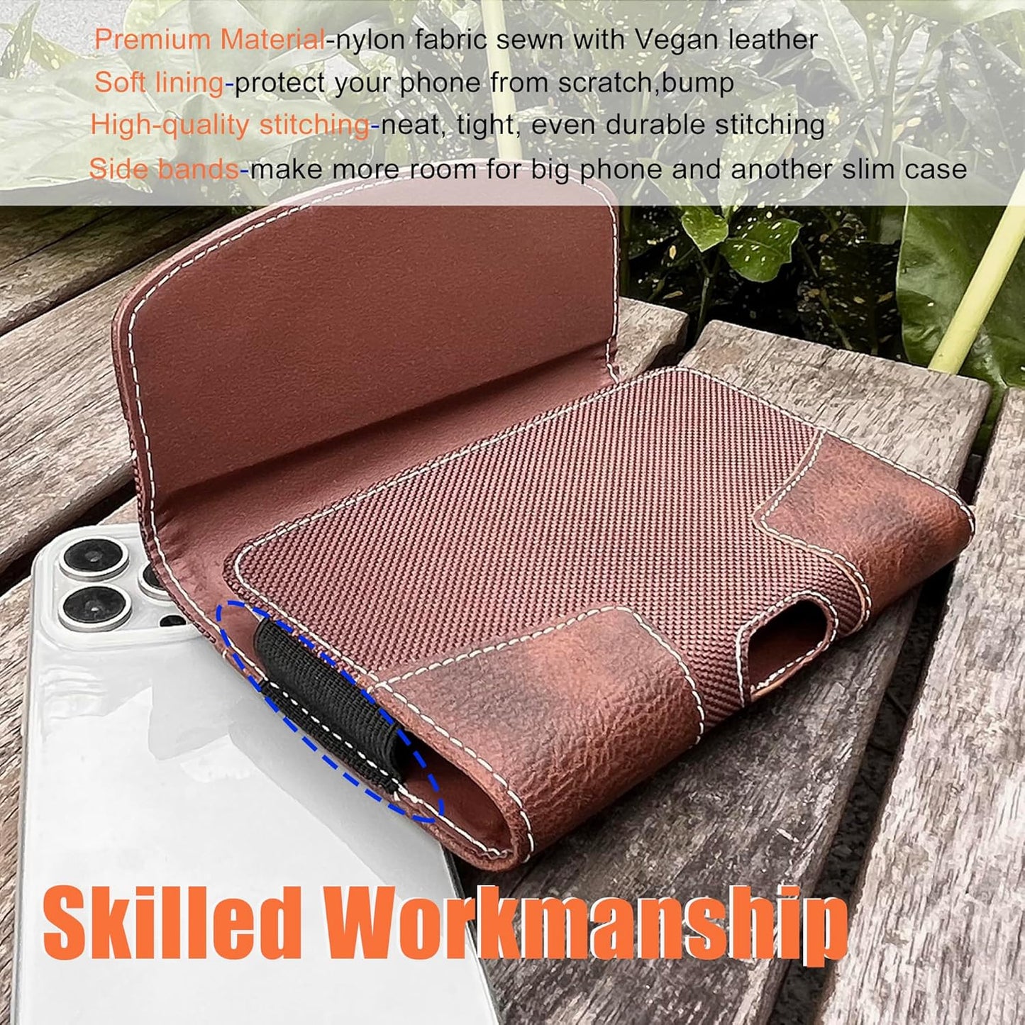 Leather Phone Holster for Men with Belt Clip, Cell Phone Holder for Galaxy A06/F06/M06/F14/XCover7/Moto Defy 2/BLU G64/TCL 60R/HMD Key,Belt Pouch Case Magnetic Closure (Brown-XXL)