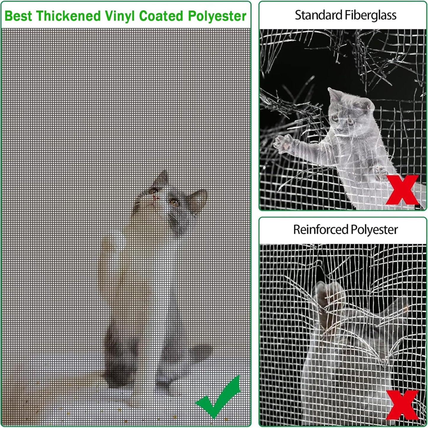 QWR Pet Proof Window Screen Replacement,39''x 360'' Heavy Duty High Hardness Vinyl Coated Wire-Like Mesh,Cat Resistant Screen Mesh for Sliding Screen Door,Patio,Windows(Rolled Package)