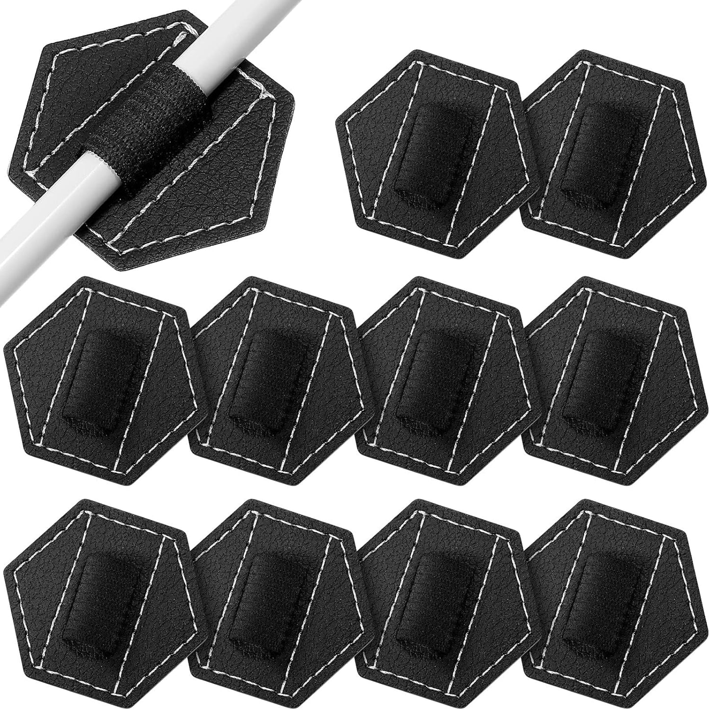Pajean 10 Pieces Notebook Pen Loop Holder Self Adhesive Leather Pen Holder for Notebook, Hexagon Elastic Loop Designed for Notebooks,journals,calendars,planners,tablet Case Office