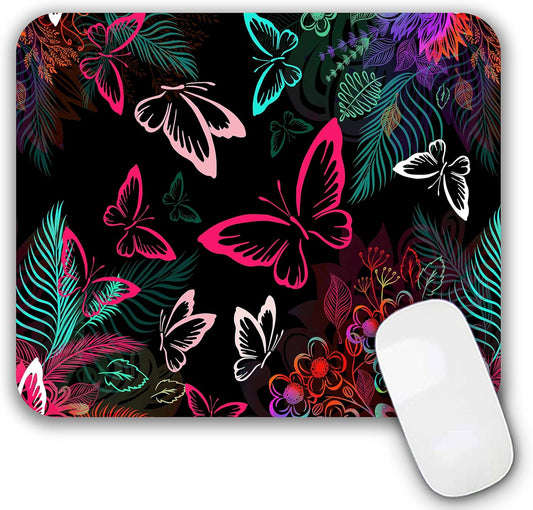 Mouse Pad, Gaming Mouse Pad, Non-Slip Rubber Base Mouse Mat with Designs for Laptop, Computer & Office, 9.5 x 7.9 x 0.12 inches (Pink Butterflies)