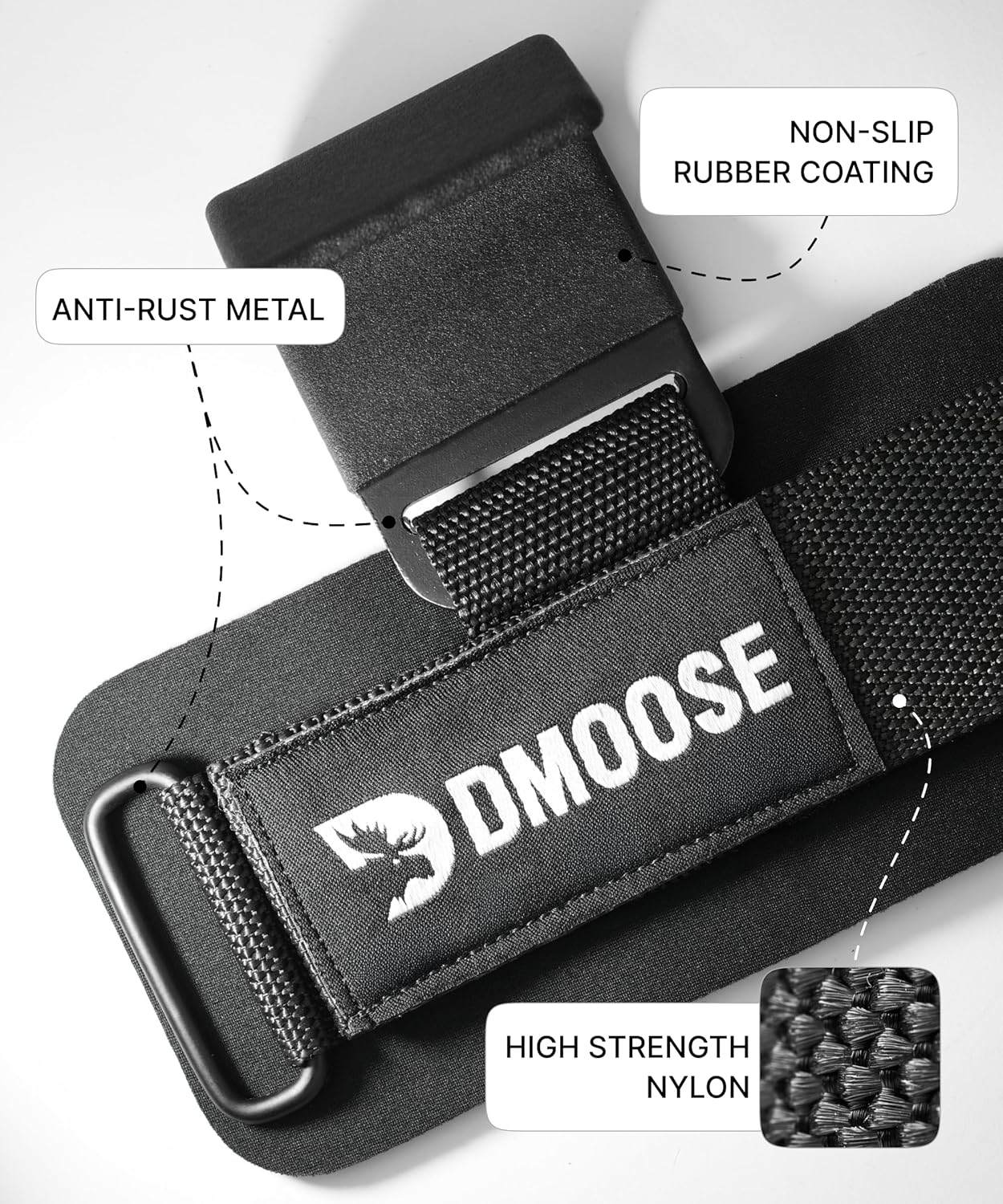 DMoose Fitness Weight Lifting Hooks (Pair) for Deadlifts, Pull Ups, Rows & Shrugs - Anti-Rip Nylon Strap Hand Grips with Thick Wrist Padding - Heavy Duty Wrist Straps for Weightlifting & Gym Workouts