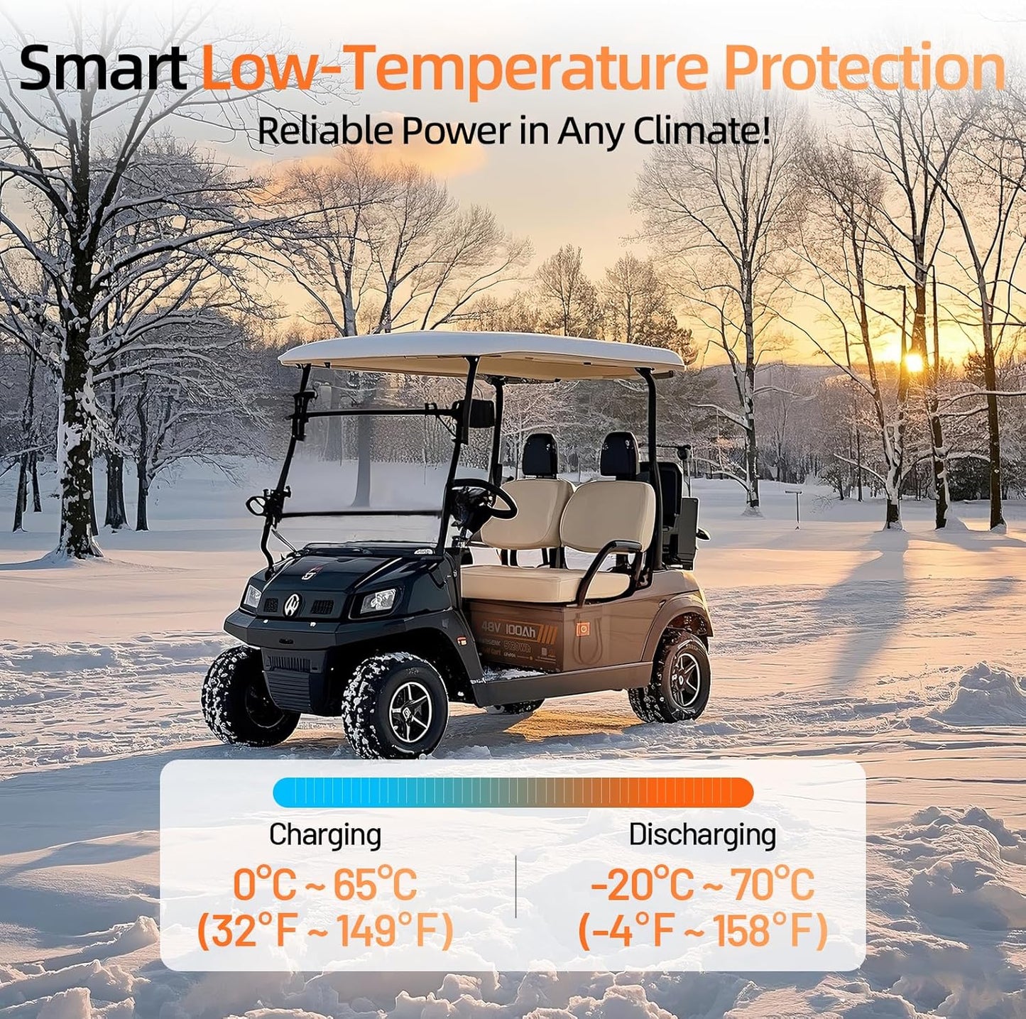 48V 100Ah LiFePO4 Golf Cart Lithium Battery Bluetooth with 48V 15A Charger, 5120Wh Golf Cart Deep Cycle Battery, Built-in 200A BMS