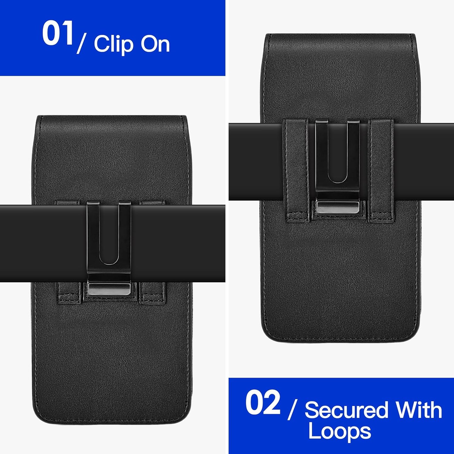 Mopaclle Vertical Cell Phone Holster with Belt Clip and Loop,Rugged Phone Belt Holder Compatible with iPhone 17 Pro iPhone 16, 15, 14 Pro, Galaxy S25, S24, S23 – Fits with Case On