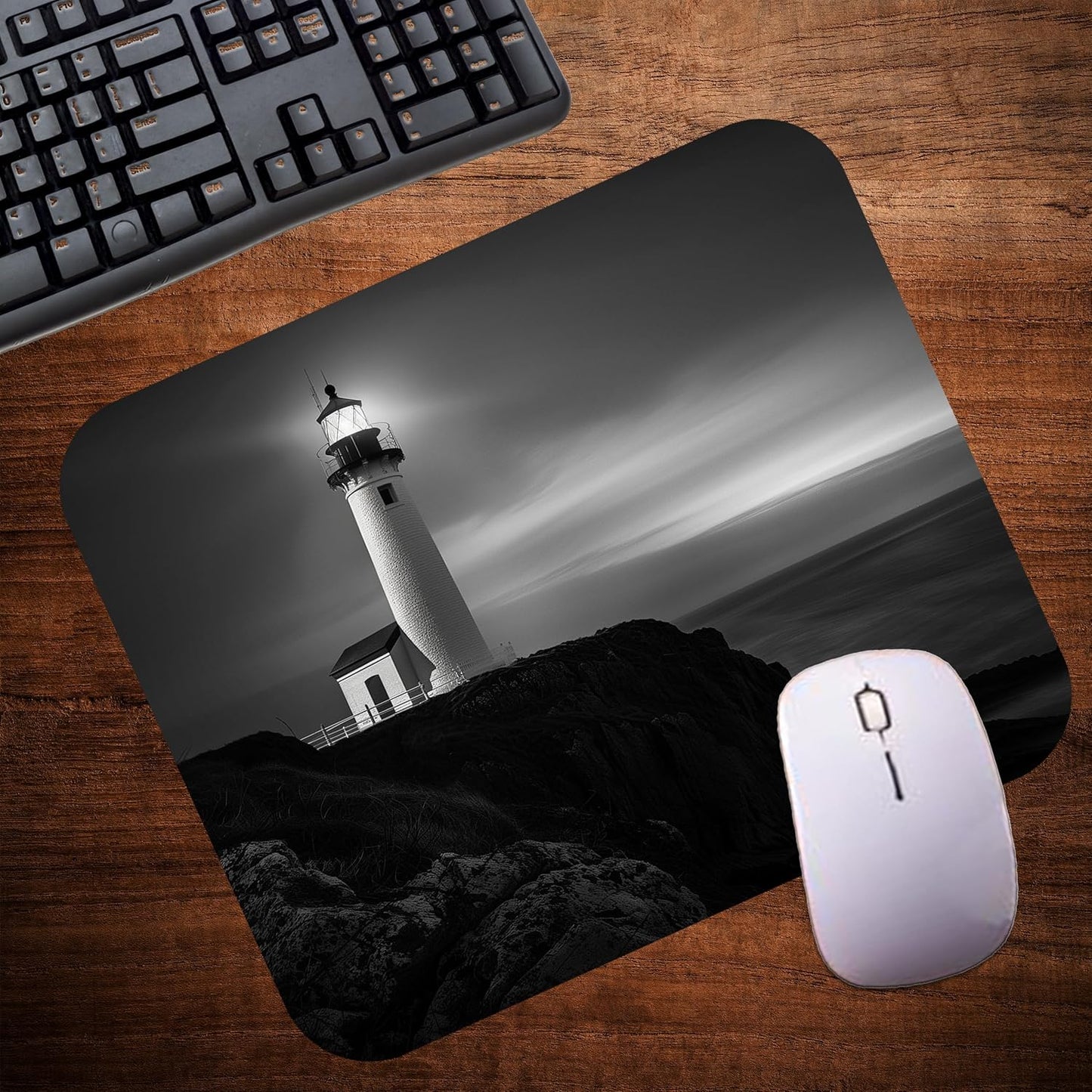 Coastal Shoreline Waves Sandy Beach Theme Mouse Pad Mat Mousepad for Desk Computer Laptop PC Gaming Home or Office Gift (Lighthouse MP04)