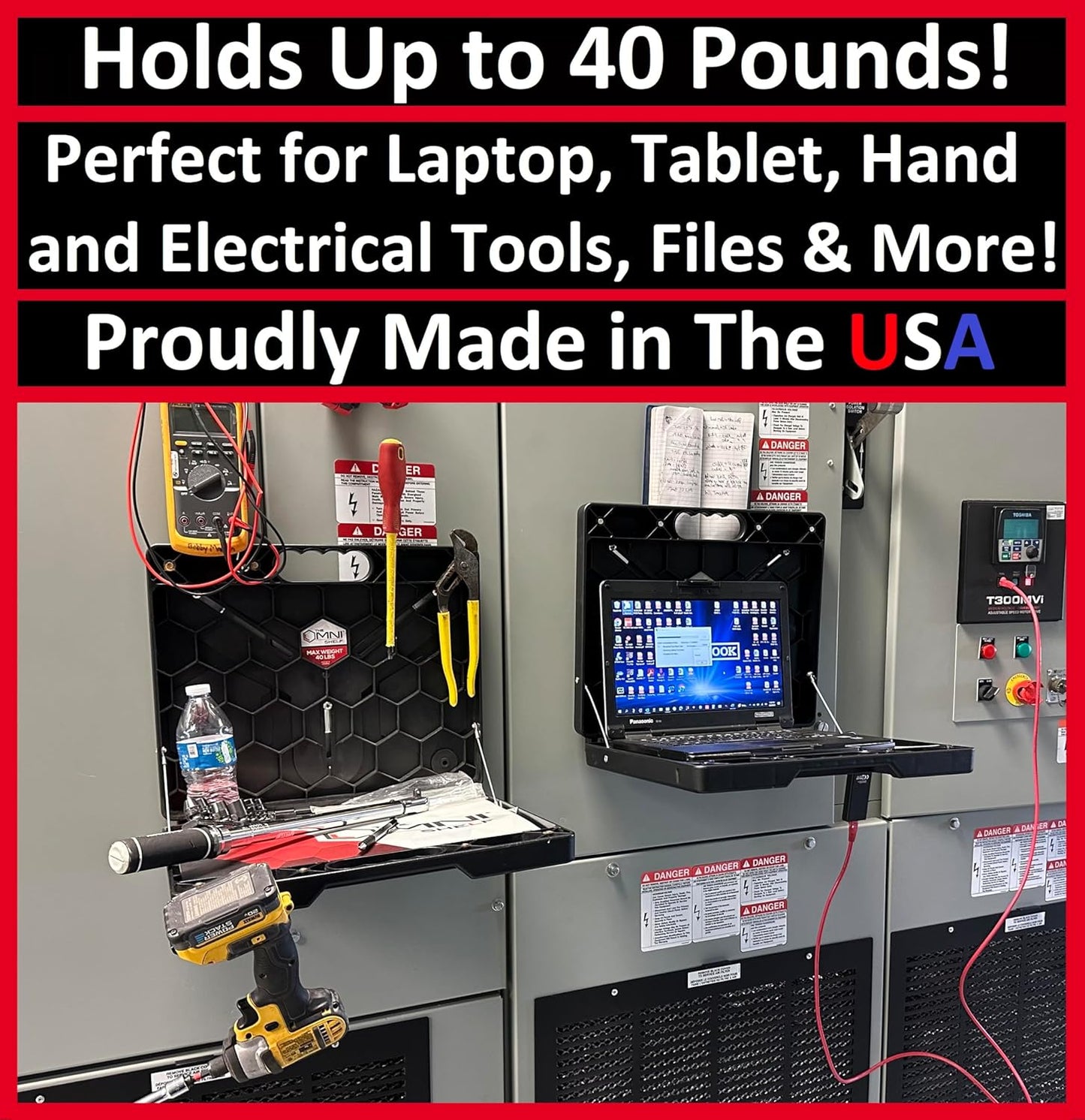 The OmniShelf Magnetic Portable Workstation + Toolbox, Computer & Laptop Stand, Multimeter Case, Utility Shelf w/ 50 lb Capacity, Hands Free Workstation Attaches to HVAC, Trucks & More (5 Count)