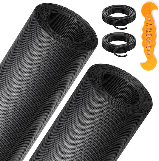 2PACK MAGZO Window&Door Screen Replacement Kit, 48''W x 99''L, with Retainer Spline (Total 65.6 FT) and Press-Fit Roller Tool, Polyester Scratch-Proof, Net Roll Repair for Sliding/House Windows, Black