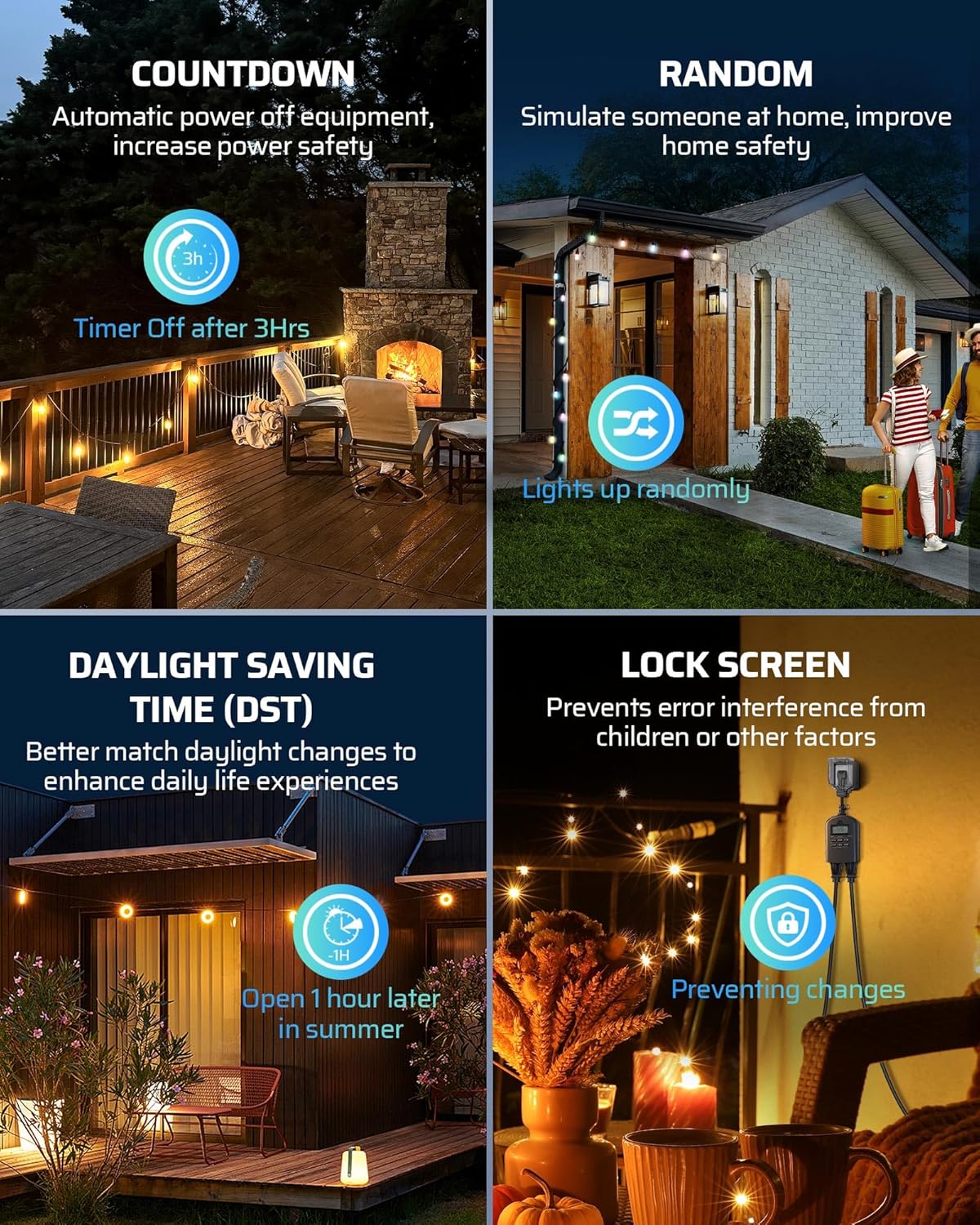 DEWENWILS Outdoor Timer Outlet Waterproof, Outdoor Digital Timer for Lights, Programmable with 2 Grounded Outlets, for Home and Garden, Halloween, 15A, 1/2HP, Heavy Duty, ETL Listed