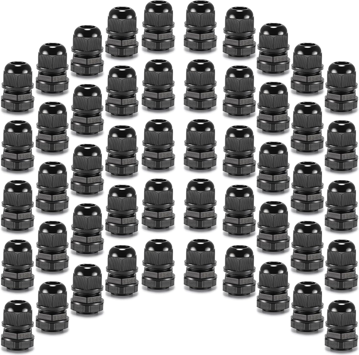 QILIPSU 50pcs 1/2" NPT Cable Gland Waterproof IP68 Nylon Cable Pass Through Cord Grip Connector Strain Relief Wire Grommet