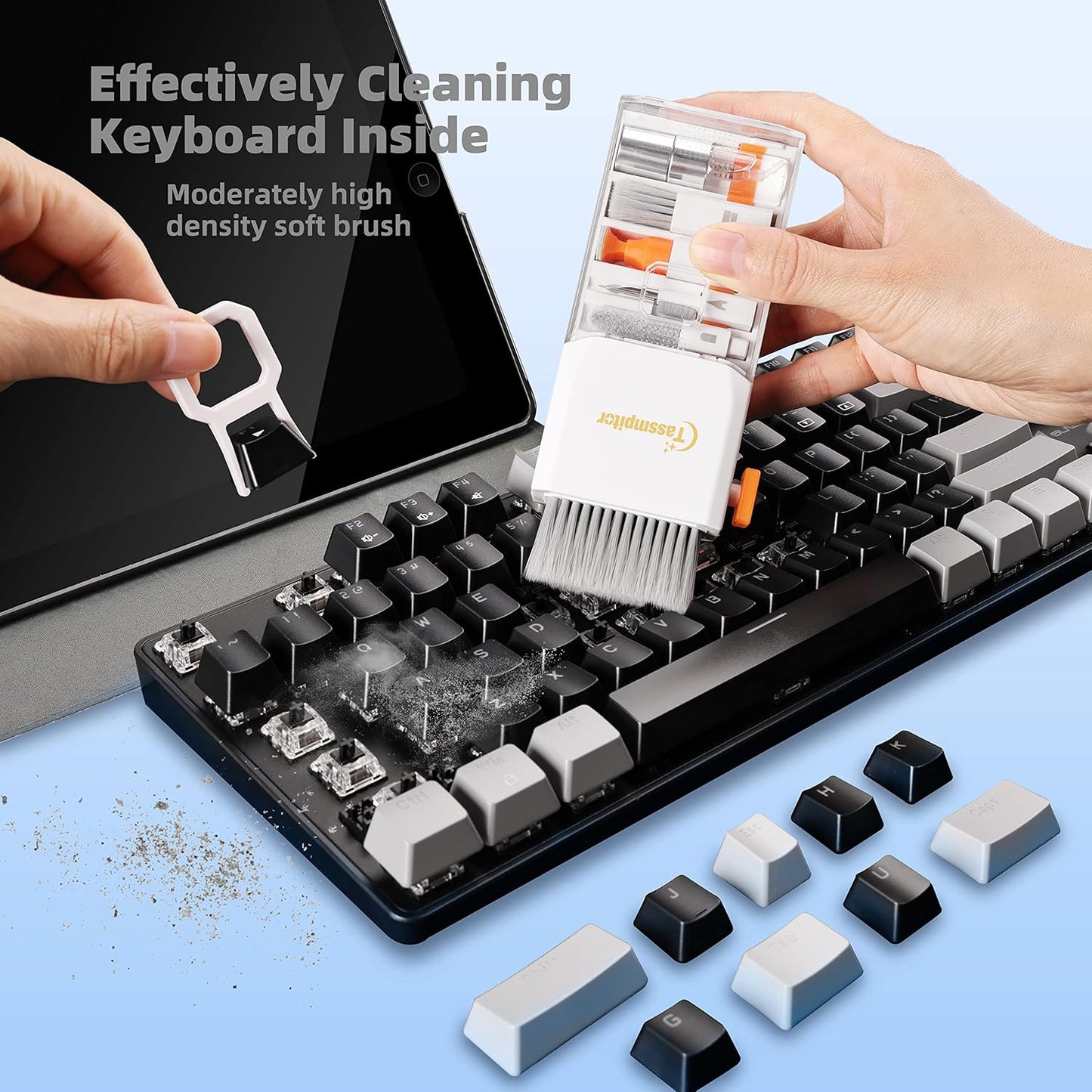 Laptop Cleaning Kit, All in 1 Keyboard Cleaning kit for MacBook iPad iPhone, Compact Keyboard Cleaner with Brush and Spray for Tablet, Airpods, Earbud, Computer Screen, PC Monitor, White