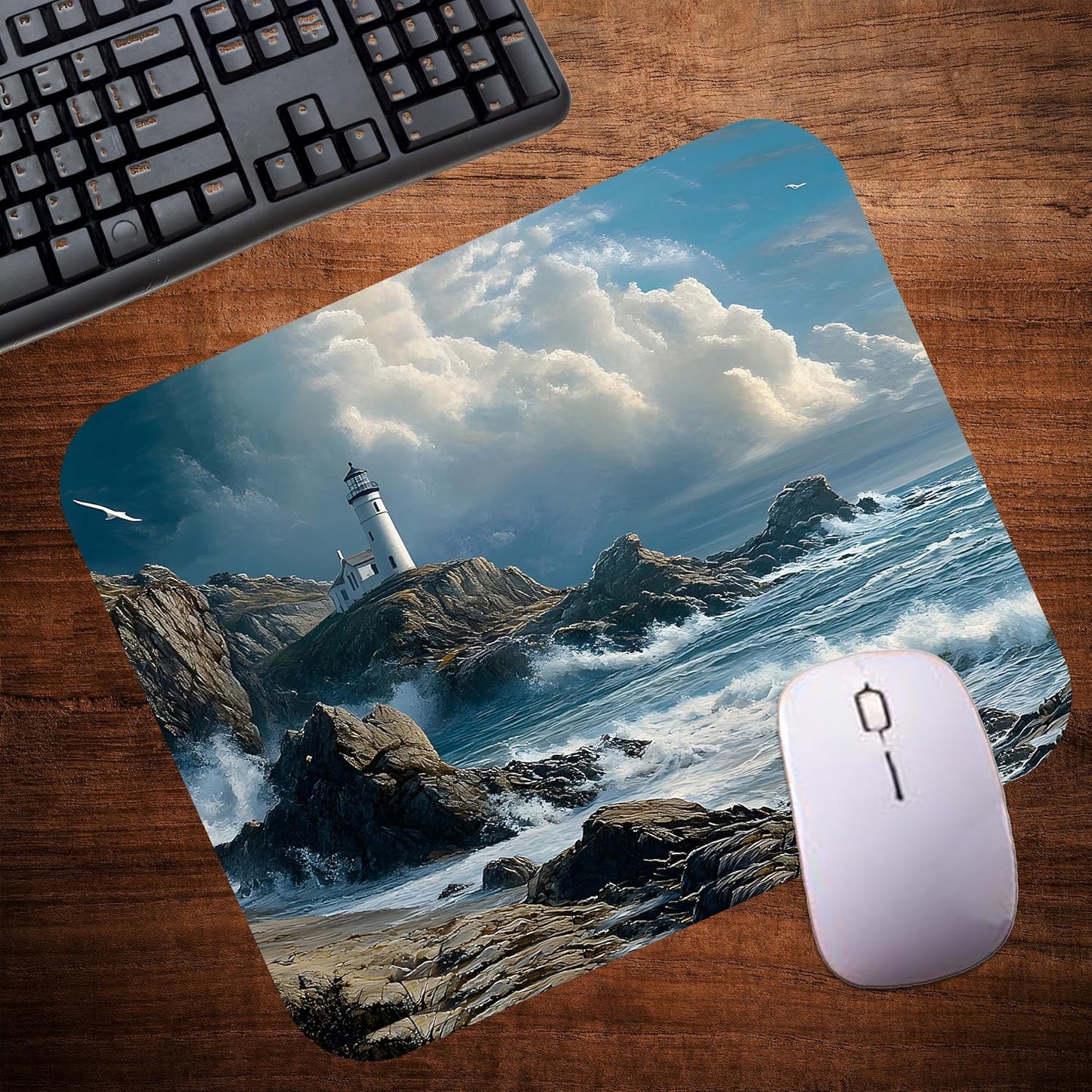 Coastal Shoreline Waves Sandy Beach Theme Mouse Pad Mat Mousepad for Desk Computer Laptop PC Gaming Home or Office Gift (Lighthouse Waves MP34)