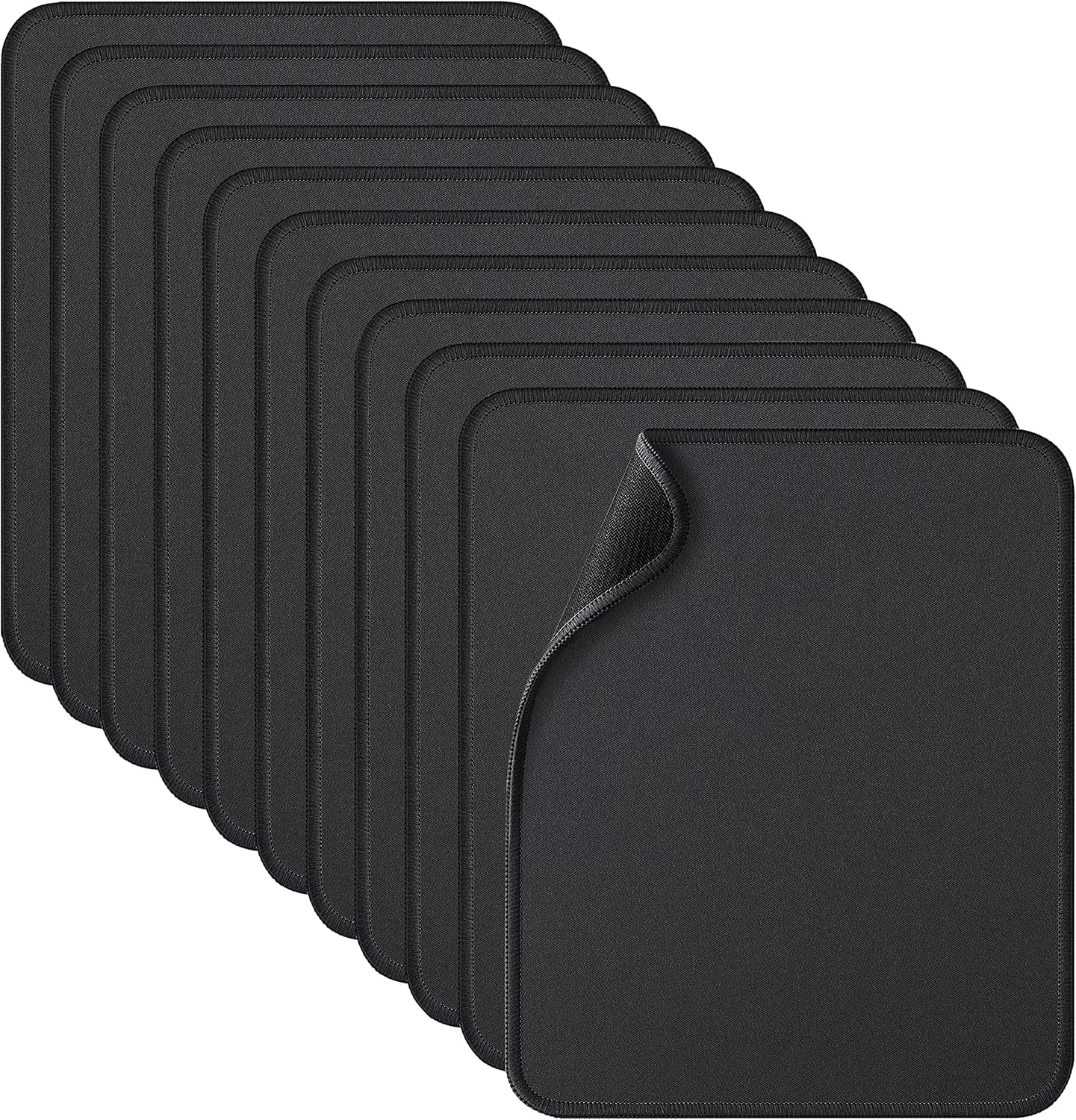 Zhithink 11 Pack Mouse Pad with Reinforced Stitching Edge, Washable Mousepad with Grippy Non-Slip Rubber Base, 0.12 Inch Thick Smooth Tracks Computer Mouse Pads Bulk for Desk, Black, 10.2x8.2 Inch